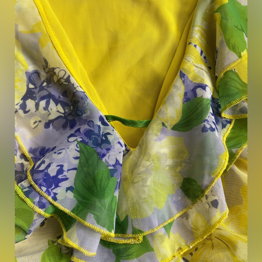 NWT Zara Yellow Floral Print Ruched Tulle Mini Dress - Picture 6 of 16
